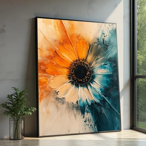 Tableau abstrait de tournesol sur toile 60x80cm de style floral moderne pour décoration murale