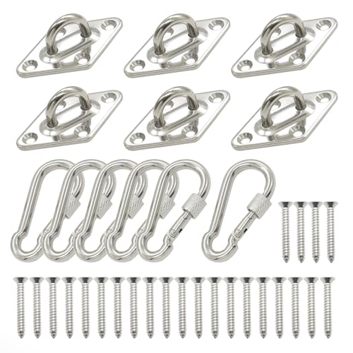 6Pcs 304 Stainless Steel 2.3 Inch Pad Eye Plate Hook and 304 Stainless Steel 2 Inch Snap Hook, Ceiling Hooks, Marine Application Hook, Sail Shade Hardware