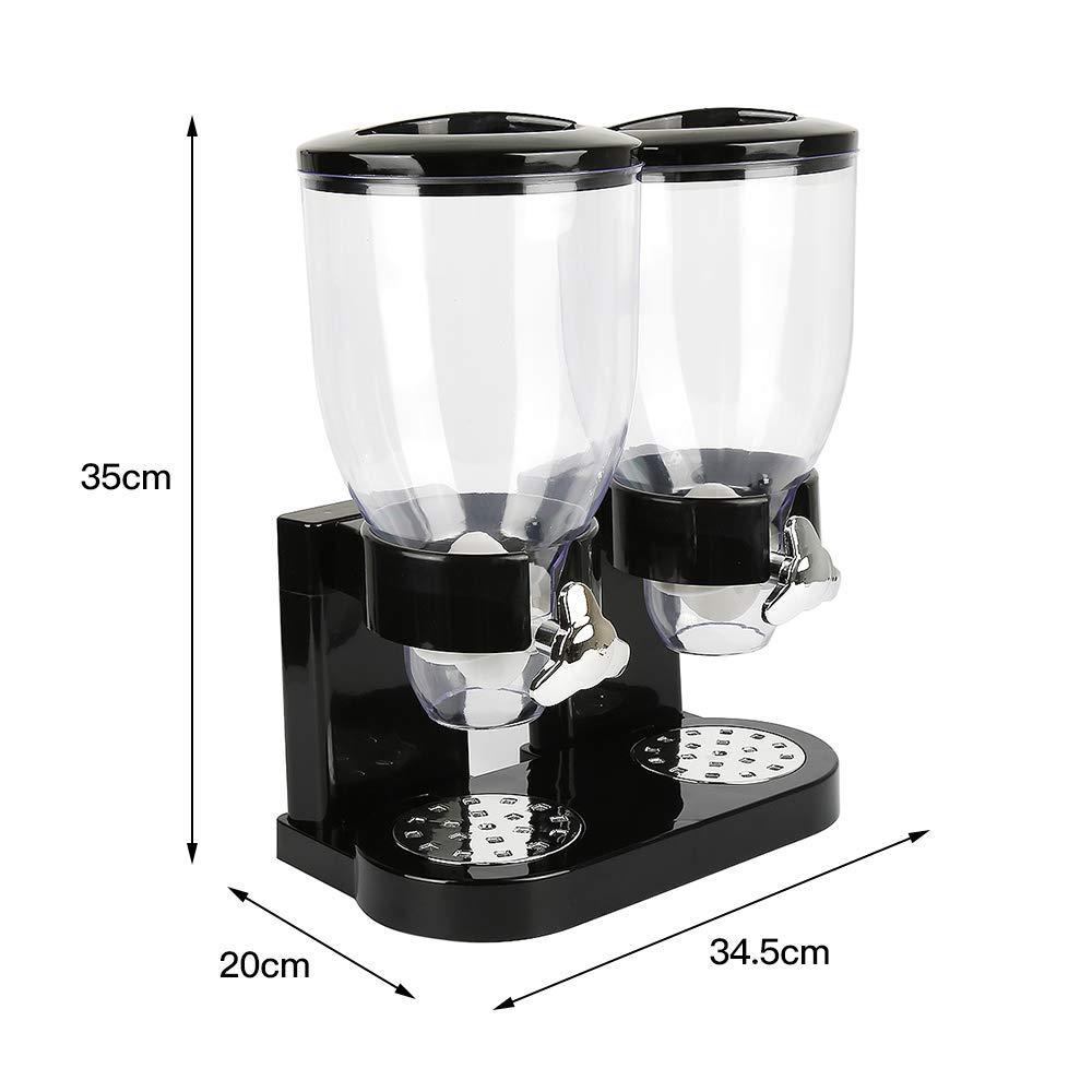 Doble Dispensador de cereales, Cornflakes Dispenser, Contenedores de cereales - Con 2 envases, Desayuno - Herramientas de cocina (negro)