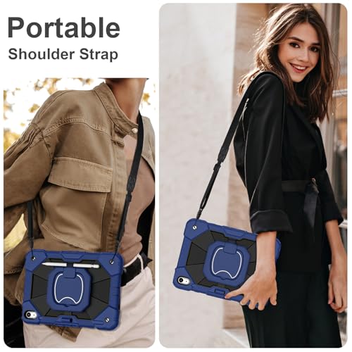 Image of Scnioy Case for iPad (A16) 11th Generation 11 Inch (2025) / iPad 10th Generation Case 10.9 Inch (2022) with 360 Rotating Stand Screen Protector Pen Holder Shoulder Strap, Navy Black
