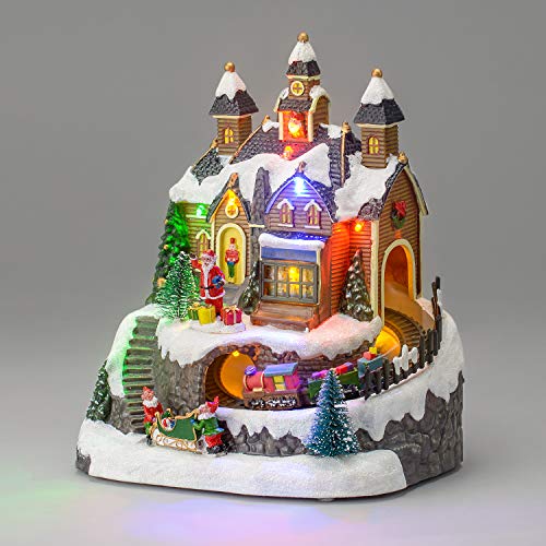 Image of CHRISTOW Animated Santa's Workshop Christmas Village Scene, 8 LEDs