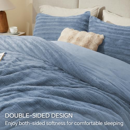 Image of BEDELITE Faux Fur King Size Comforter Set, Fluffy Bed Set, Blue Fog | Super Soft & Warm, Luxury Fuzzy Cozy Comforter for Winter, Heavy Plush Bed set, with 2 Pillowcases