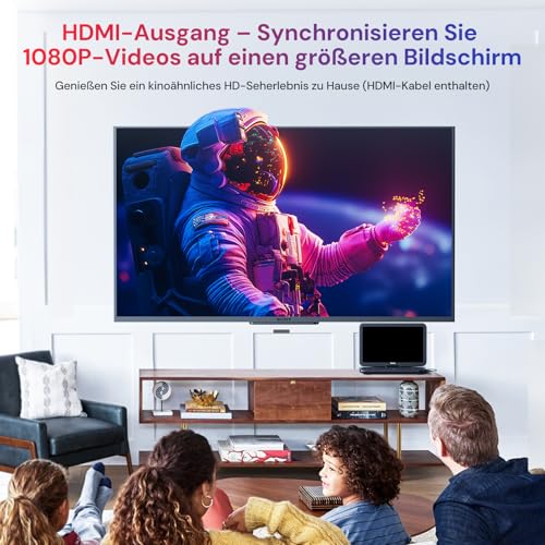 GOnavidio 15,4 Zoll Tragbarer Blu Ray DVD Player Mit HDMI Kabel, 270 ° drehbar HD 1920x1080, Blue Ray Player Tragbar Inklusive wiederaufladbarem 5 Stunden Akku USB/SD – Bild 4