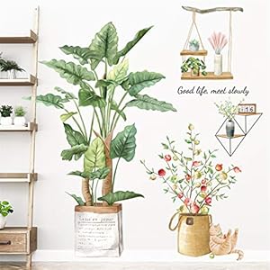 RAILONCH Muursticker bladeren groen muurschildering tropische planten, potplant wandstickers, woonkamer slaapkamer hal…