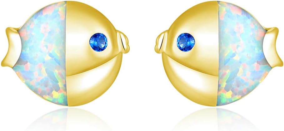 CiNily Opal Stud Earrings Turtle Earrings 14K White Gold Plated Cute Animal Gemstone Earrings Jewelry Gift