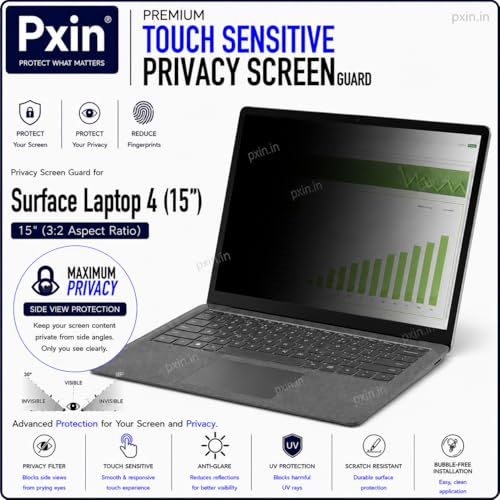 Image of Pxin Aura | Compatible with Microsoft Surface Laptop - 4 | 15 Inch - Touch Sensitive Privacy Screen | Anti Blue | Anti Glare | UltraThin for Hyper Touch | Anti UV | Privacy Filter