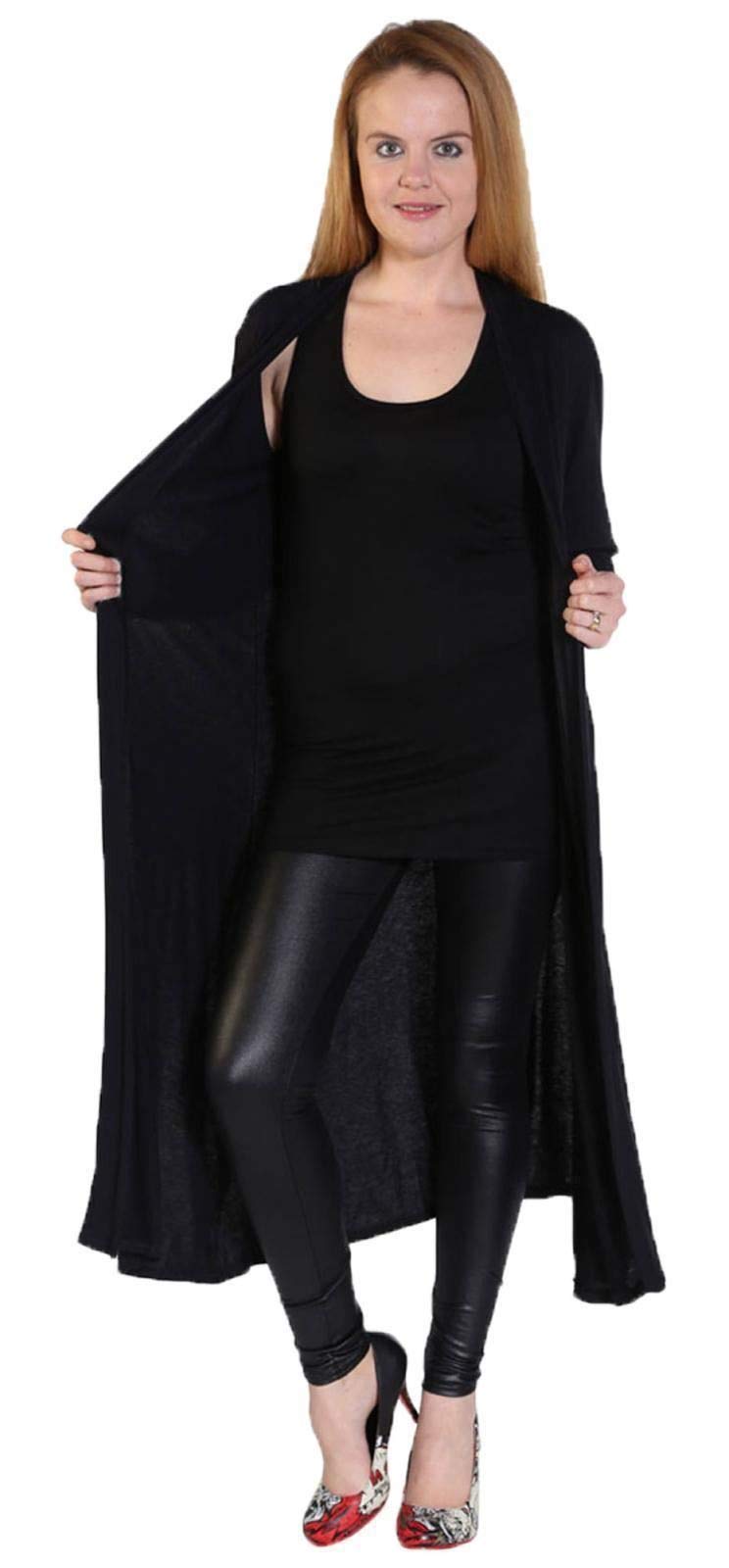 Crazy Girls Womens Long Sleeve Maxi Cardigan, Black, SM (UK 8-10)