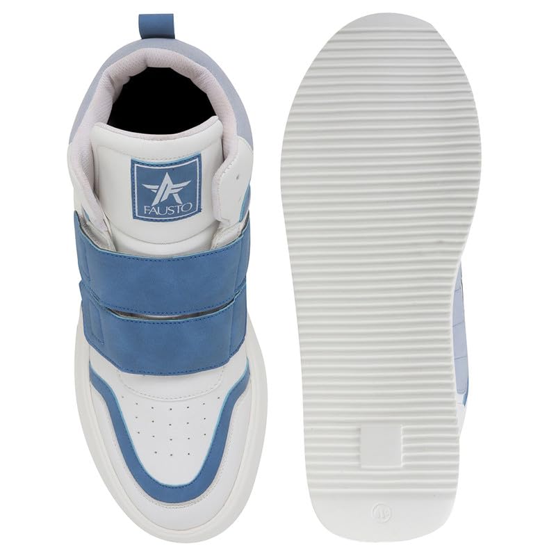 Image of FAUSTO Men's Colorblocked High Top Hook and Loop Adjustable Fasteners Adjustable Classic Sneakers|Memory Cushion Insole|Street Fashion Hi-Top Sneakers