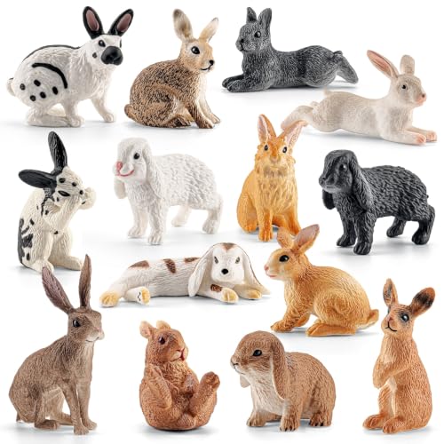 Totsmile Realistic 14 PCS Easter Bunny Figurines Rabbit Animal Figures Toys