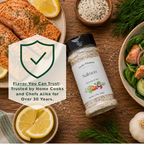 Image of Lesley Elizabeth Salmon Seasoning & Rub - Gourmet Seafood Spice Blend for Grilled, Baked & Pan-Seared Salmon, Trout & Fish - Lemon, Dill & Garlic Flavor - All-Natural, Small Batch, 8.4 oz