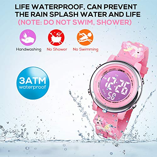 Bigmeda Kids Digital Watch Sport Waterproof Watch For 3-10 Years Boys Girls Led Outdoor Watch 3D Cartoon Band Time Date Display 7 Color Backlight Stopwatch Alarm-Best Gifts (Pink Unicorn) #TOP3