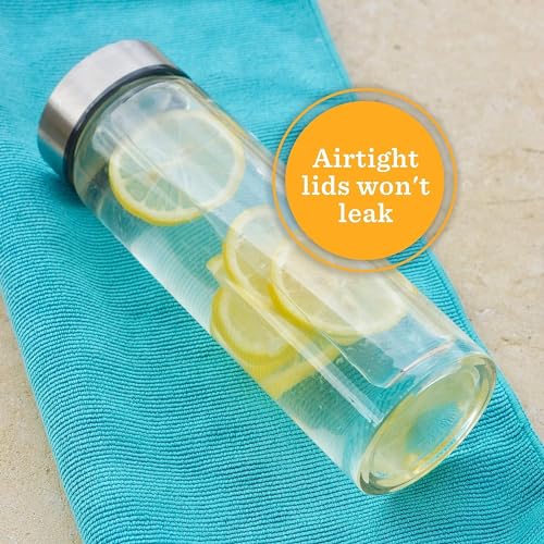 Image of EVATTA Glass Water Bottle Juice Bottles - Wide Mouth With Stainless Steel Lid - for Juicing, Smoothies, Beverage Storage - 500 ML, Leakproof, Borosilicate (PACK OF - 2)