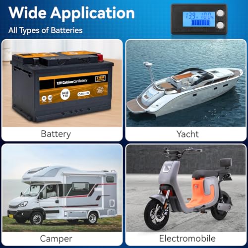 Image of DROK Waterproof Battery Monitor 12V 24V 36V 48V 72V Battery Meter 8-100V, Capacity Tester LCD Display with Blue Backlight, Fit for Car Golf Cart RV Marine
