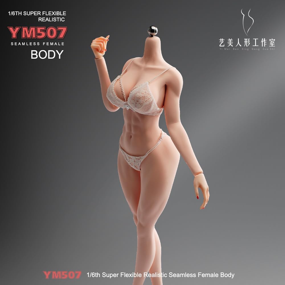 1/6 Scale Female Body, 12inch Muscler Fitness Seamless Body Super Flexible Seamless Normal Skin Figure Stainless Steel Skeleton Miniature Soldier Action Figure Model Collection Doll