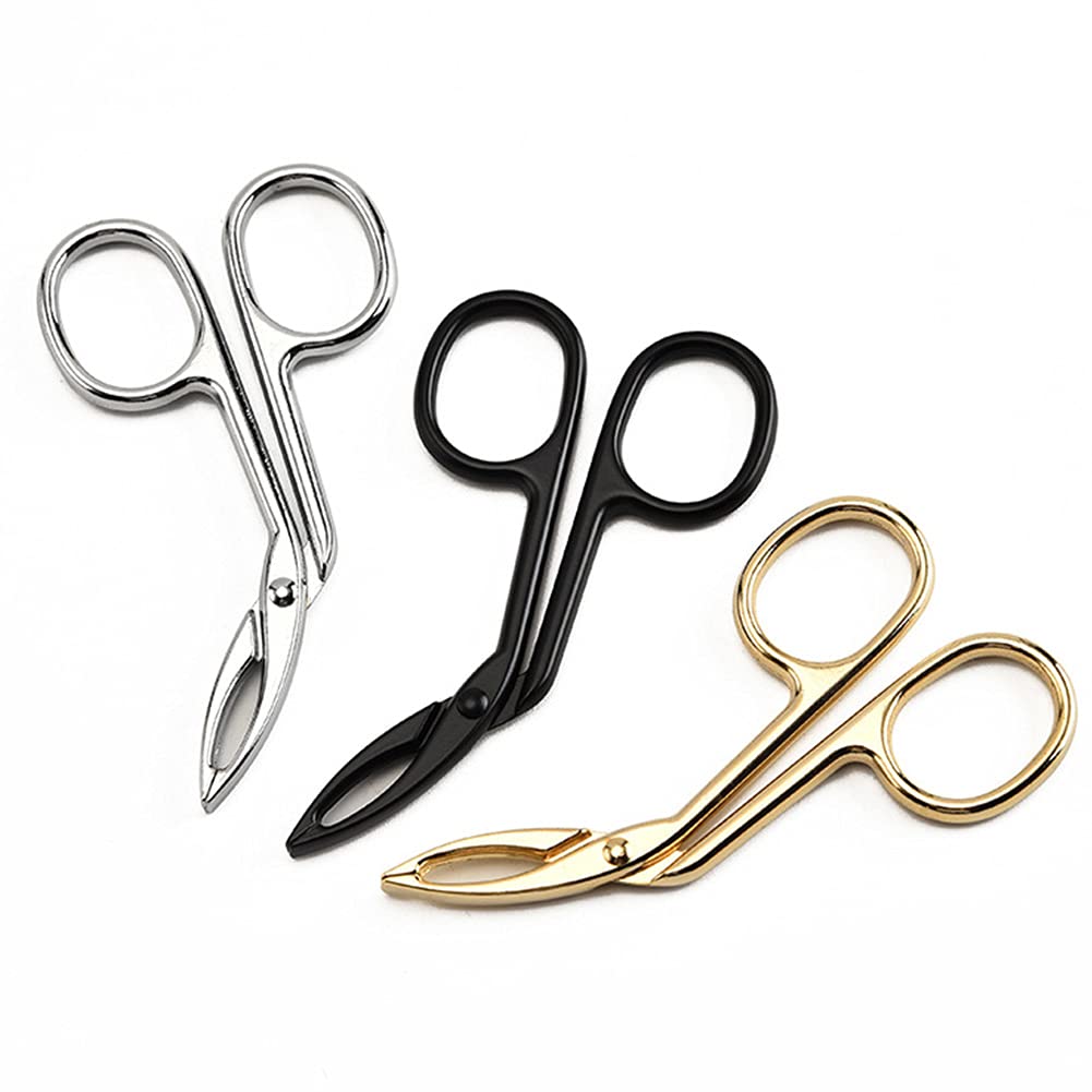 Pinzas para cejas, pinzas con forma de tijera, removedor de vello de la nariz, punta plana, recortadora de cejas, tijeras de depilación con forma de tijera, pinzas de punta doblada