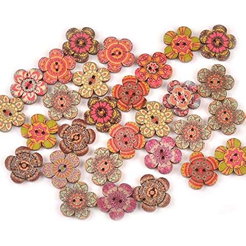 Wooden buttons with mixed flower pattern for home decoration, scrapbooking crafts for decorative sewing, clothing accessories, 20 / 25mm, 100 pc. (Tamaño : 25mm) Cover