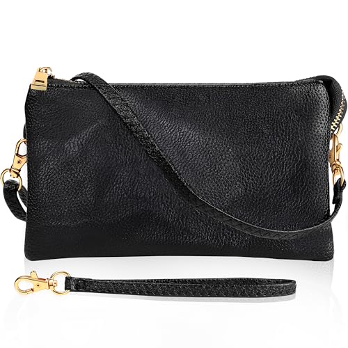 Humble Chic NY Black Wristlet Purses for Women - Small Black Crossbody Purse, Vegan Leather Wristlet Wallets for Women, Small Phone Wallets, Dressy Evening Handbags, Vegan Leather Crossbody Bag