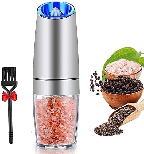 sdlogal Salt and Pepper Mill Electric (Copper, 2 Pieces), Gravity Automatic Operation Spice Mills with LED Light, Adjustable Coarse Mechanism, Battery Operated, Salt Mill for Home, Kitchen