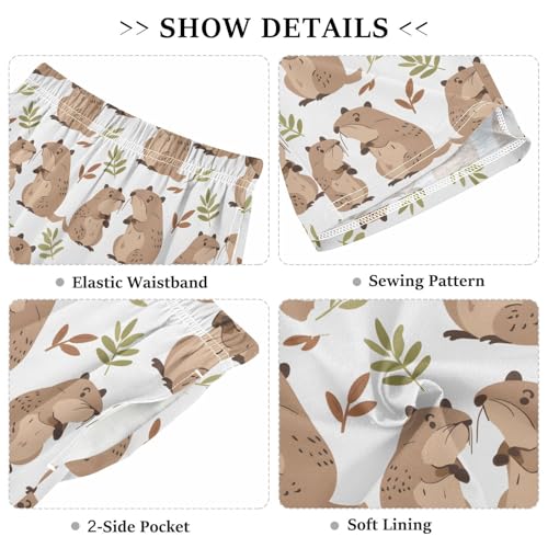 ALAZA Cute Capybara Leaf Animal Pajama Shorts Elastic Waist Casual Sleep Shorts with Pockets Size 6-143