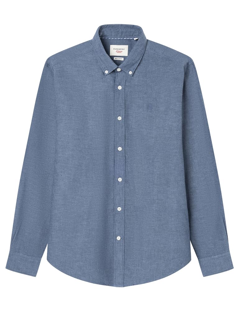 Springfield Men's Navy Blue Linen Basic European Flax Shirt L