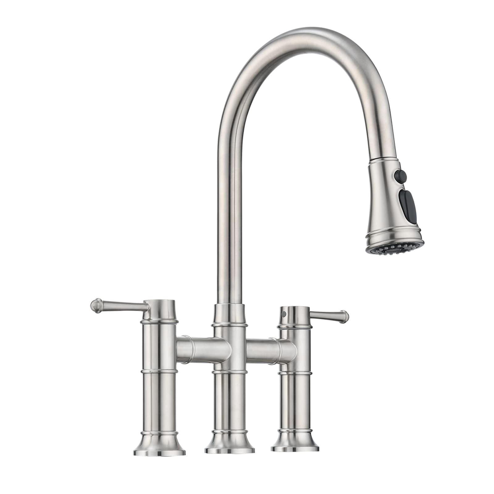 Robinet de cuisine pont rétro avec douchette extractible et double poignée en col de cygne
