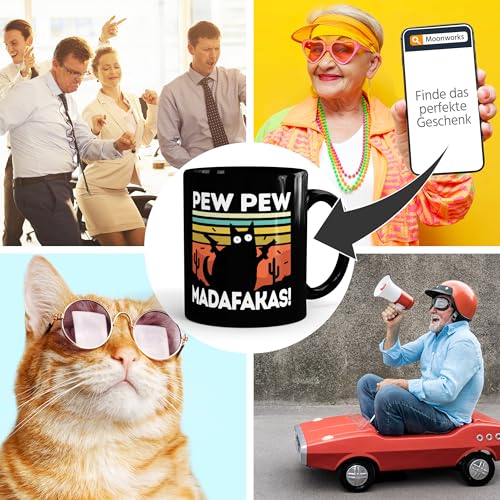 MoonWorks® Kaffee-Tasse mit Spruch Pew Pew Madafakas! schwarze Katze Spruch Meme lustig Bürotasse lustige Kaffeebecher Schwarz Keramik-Tasse – Ansicht 6