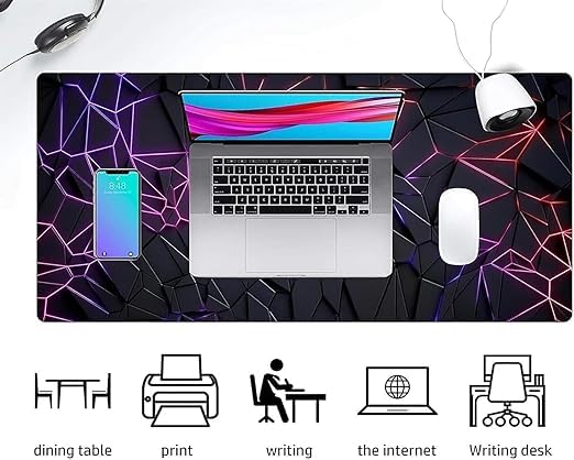 3D Gaming Keyboard Mouse Mat for Table Gaming Mouse Pad, 80 x 30 cm Large Desk Mat, Black, Anti-Slip Rubber Base for Work from Home, Office(with Keyboard Cleaning Brush) 2