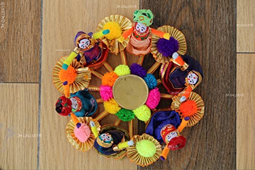 Image of JH Gallery Handmade Recycled Material Rajasthani Dolls Puppet Tealight Candle Holder, Multicolor (13 cm x 13 cm 6.5 cm, Pack of 1)