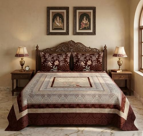 Image of BSB HOME 240 TC Cotton King Size Bedsheet, Premium Soft Double Bed Sheet, Breathable & Skin Friendly Bed Cover, Elegant Printed Bedsheet, Durable, 90 x 100 Inches (229 x 254 cm) - Deep Chestnut