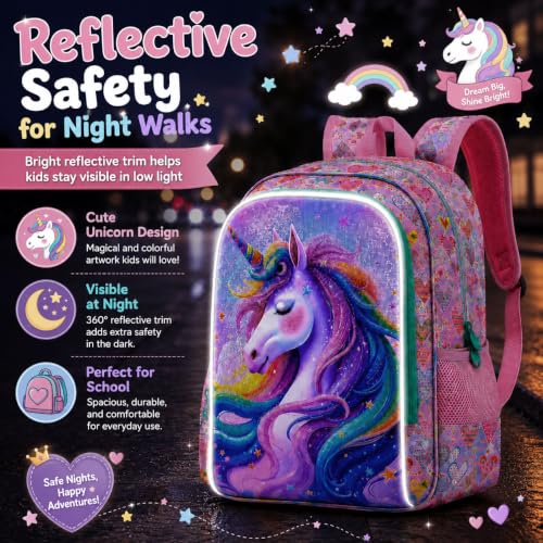 Image of CCJPX 3Pcs Unicorn Backpack, 16 inch Kids Girls Bookbag with Lunch Box, Water Resistant Elementary School Bag for Kindergarten Preschool Toddler (Pink)