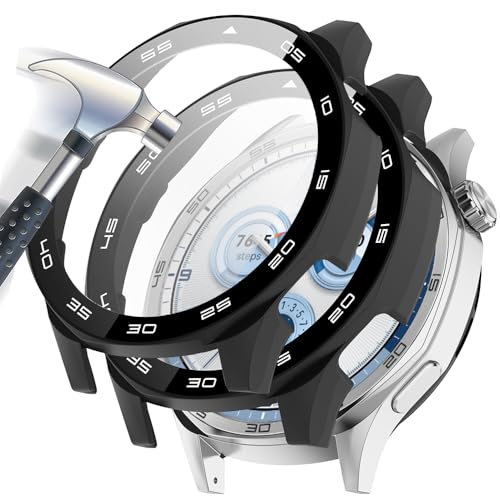 Acadey 2 pièces Coque Protection Écran en Verre Trempé + PC Bumper Compatible avec huawei watch GT5 46mm Anti-Rayure Protecteur Étui pour -2 noir