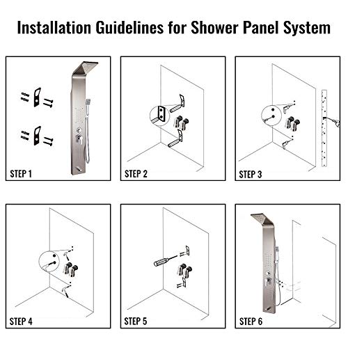 Happybuy 5 In1 Panel Tower System Stainless Steel Multi-Function Rainfall Waterfall Massage Jets Tub Spout Hand Shower For Home Hotel Resort, Unitary, Brushed Silver #TOP7