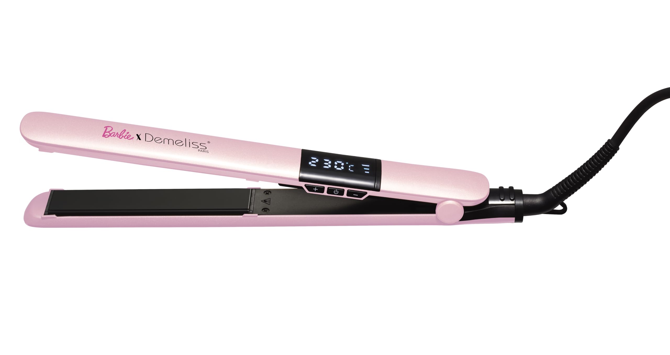 Demeliss Pink - Piastra 2 in 1 Barbie – Piastre sottili in ceramica tormalina infusa cheratina – Levigatura netta, riccioli rimbalzati – Temperatura regolabile da 150 a 230 °C – Design ergonomico