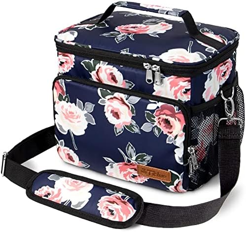 Tiblue Insulated Lunch Bag for Women/Men - Reusable Lunch Box for Office Work School Picnic Beach - Leakproof Freezable Cooler Bag with Adjustable Shoulder Strap for Kids/Adult(Medium, Romantic Rose)