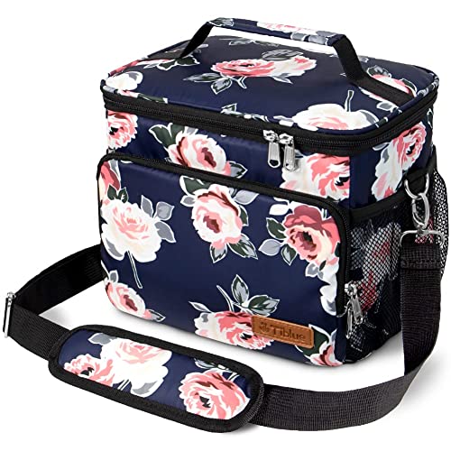 Tiblue Insulated Lunch Bag for Women/Men - Reusable Lunch Box for Office Work School Picnic Beach - Leakproof Freezable Cooler Bag with Adjustable Shoulder Strap for Kids/Adult(Medium, Romantic Rose)