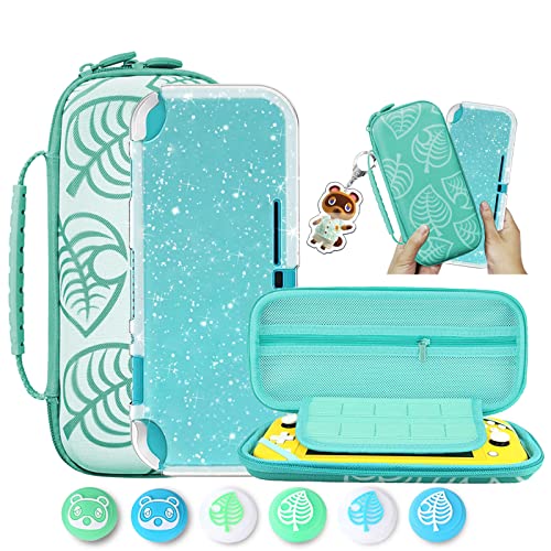 Switch Lite Accessories Carrying Case Set, Switch Lite Storage Bag With Tpu Glitter Protective Cover And 6 Pcs Thumb Grips Caps Animal Crossing - Green #TOP24