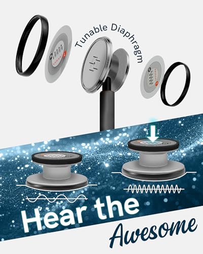 Image of FriCARE Tunable Stethoscope - Dual Head Estetoscopio for Nurses, Doctors | Paramedics, Students, Smooth Black Tube, Matte Silver Grey Finish Chestpiece