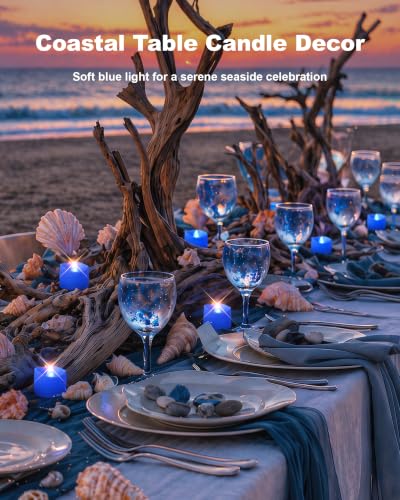 Image of Homemory 24-Pack Blue Flameless Battery Tea Light Candles, 200+ Hours