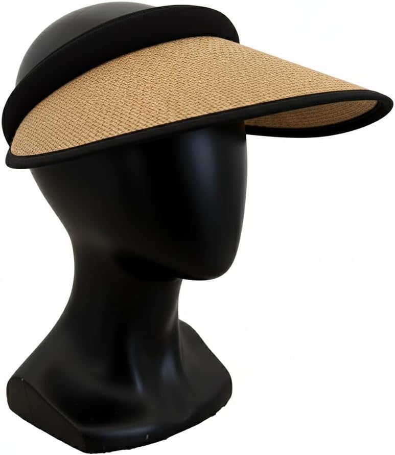 Bluestone Straw Visor for Women, UPF 50+ Sun Protection, Lightweight Open Back Beach Visor with Cooling Headband, Packable Travel Hat for Outdoor Activities and Sports
