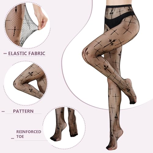 MANZI Womens Black Fishnets Fishnet Stockings Tights Pantyhose Sexy Patterned Black Mesh Pantyhose2