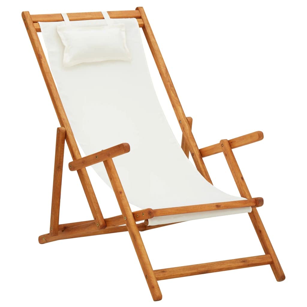 Genérico Silla Playa Madera Eucalipto Plegable 3 Posiciones | Marco de madera resistente, asiento de tela crema, capacidad 110 kg, plegable para transporte