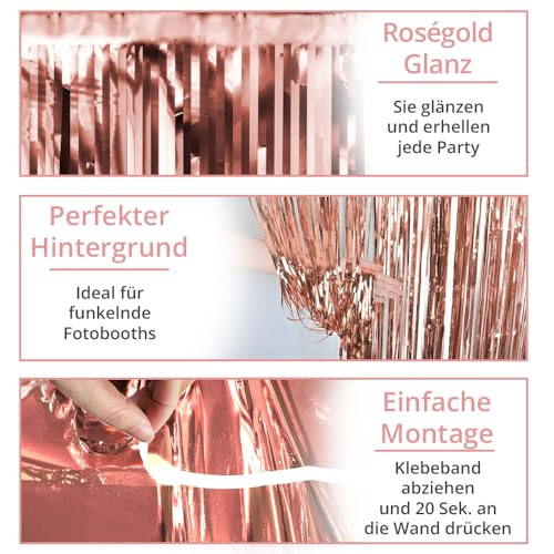 Silvester Lametta Vorhang Rosegold, Folie Fransen Vorhang Schimmer, Metallic Tinsel Vorhange Hintergrund Fringe Glitzervorhänge Fransenvorhang Metallfolie fur Party Deko Geburtstagsdeko -2stk-