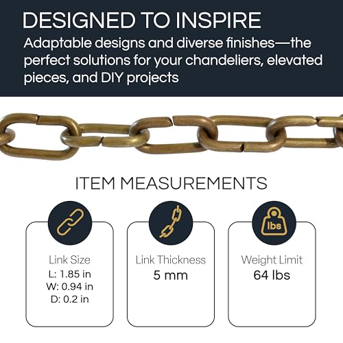 Image of RCH Hardware Polished Nickel Solid Brass Chain for Hanging, Lighting - Standard Unwelded Links (1 Foot)