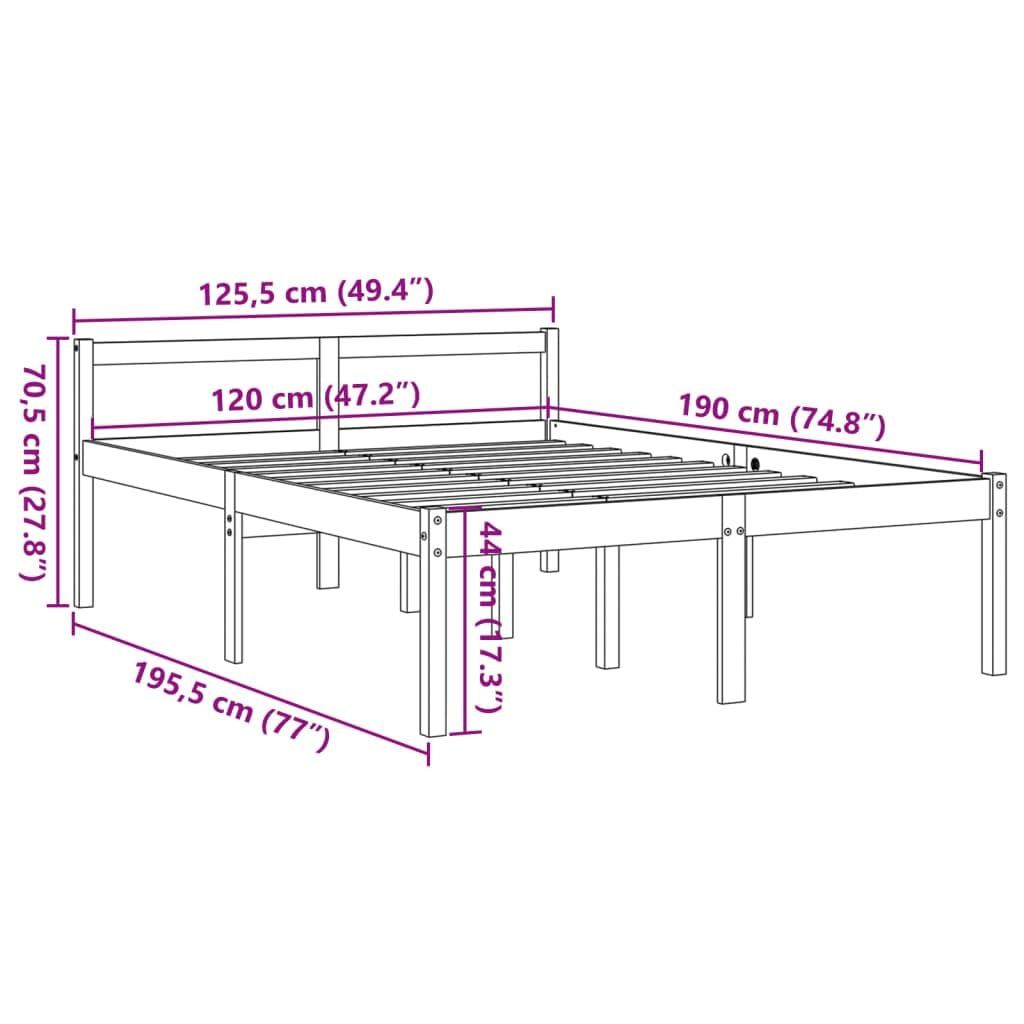 Massives Kiefernholz Seniorengerecht 120x190 cm Braun | Seniorenbett Wachsbraun 120x190 cm Massivholz Kiefer mit Kopfteil, 44 cm Einstiegshoehe, Stauraum unterm Bett, belastbares