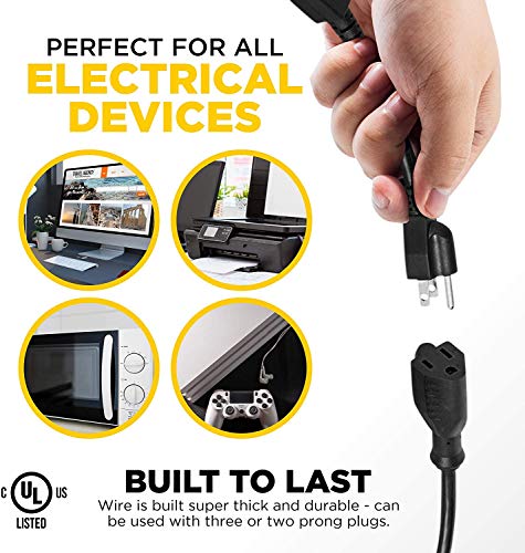 2 Way Splitter Extension Cord, 3 Prong Double Outlet Power Cord, 16 Awg, 1 Foot Black By Clearmax #TOP6