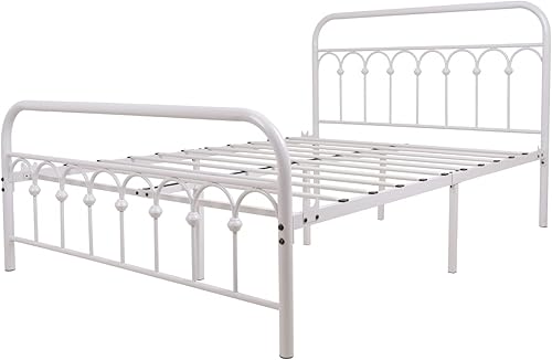 Miniatura 52 de 1730 1710 1707. Marco de cama de metal, tamaño queen, con cabecera vintage y base de plataforma con pie de cama, de hierro forjado. Negro -,Marrón