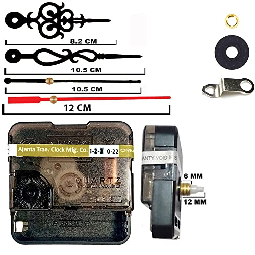 Image of Ajanja Mfg. Quartz Machine for Big Size Wall Clock,Battery Operated,Clock Movement Machine with Needles and Hook 12 MM (100% Made in India) (Black,Red 2)