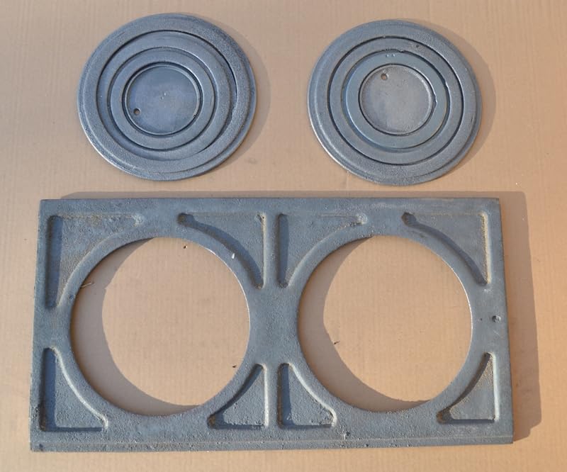 SEZAM Placa de fundición para horno con 2 agujeros, 60 x 30 cm, placa de carbón de hierro fundido gris