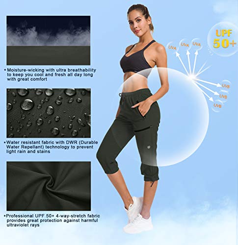 ChinFun Calça capri feminina para caminhada ao ar livre com secagem rápida e resistente à água, FPS