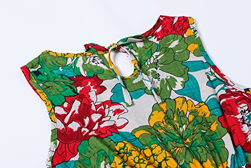 Mommy And Me Dresses, Girl's Floral Printed Sleeveless Hawaiian Beach Family Matching Dress For Girls, Colorful, Size 7-8 Years/Tag 140 #TOP3
